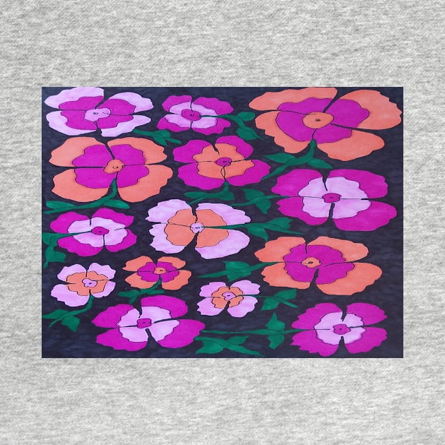 Pink Orange and Black Summer Floral Print by DanielleGensler